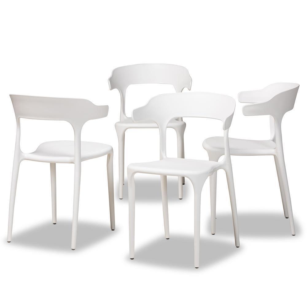 Gould Modern Transtional White Plastic 4-Piece Dining Chair Set FredCo