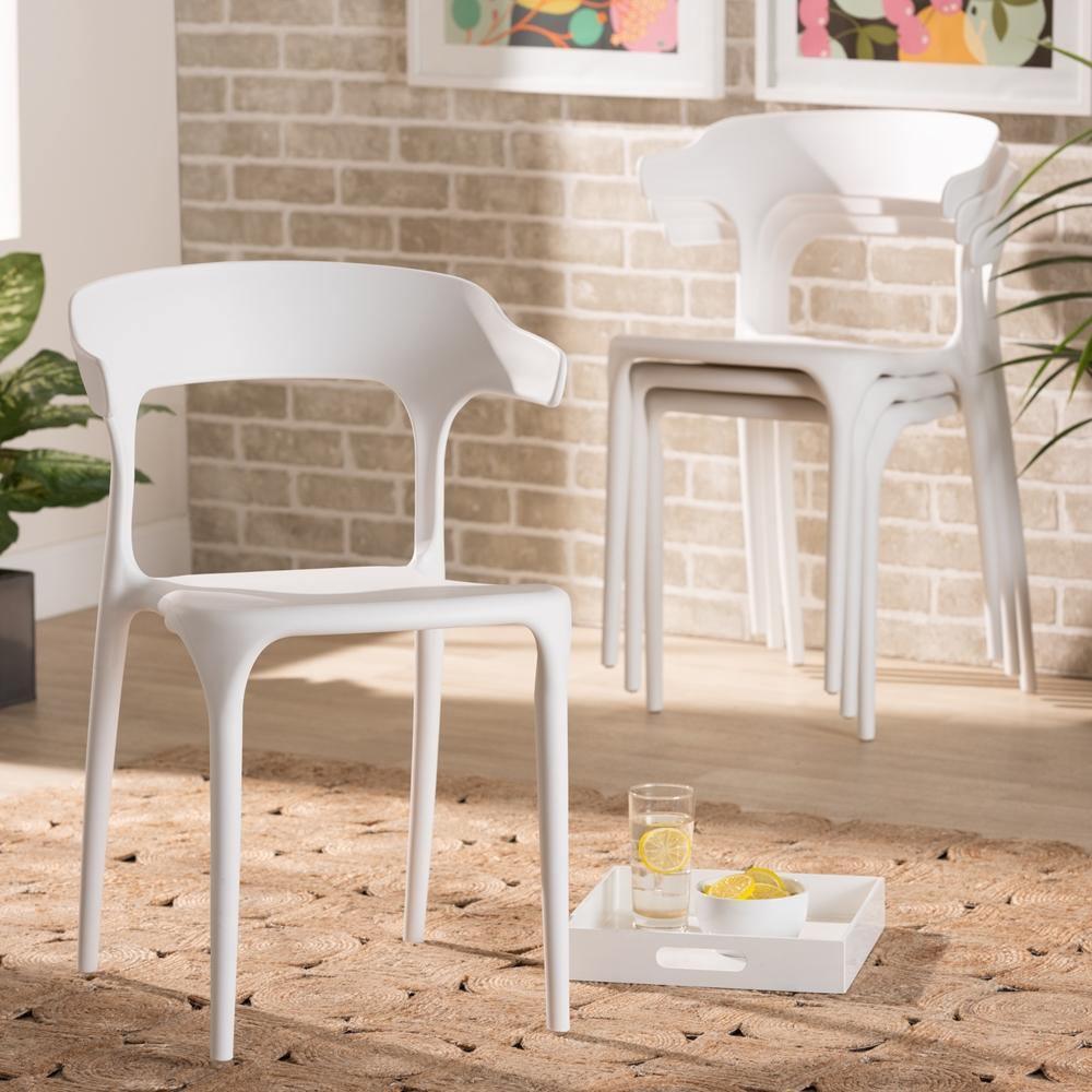 Gould Modern Transtional White Plastic 4-Piece Dining Chair Set FredCo