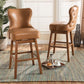 Gradisca Modern and Contemporary Tan Faux Leather Upholstered and Walnut Brown Finished Wood 2-Piece Swivel Bar Stool Set FredCo