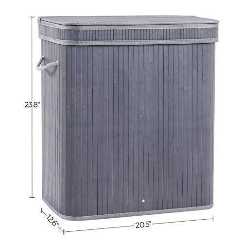 Gray Bamboo Laundry Hamper with Divider & Lid FredCo