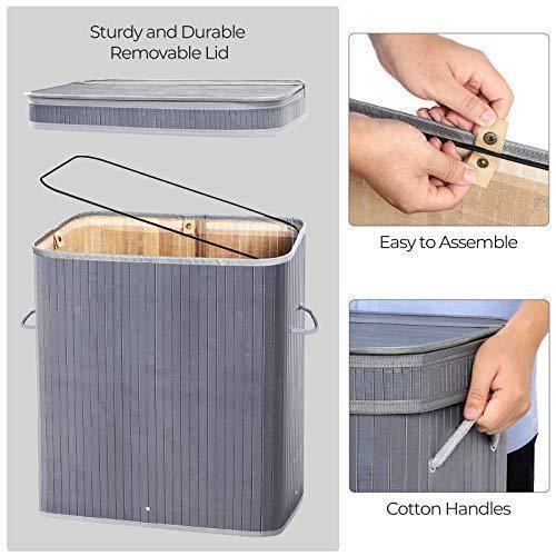 Gray Bamboo Laundry Hamper with Divider & Lid FredCo