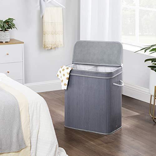 Gray Bamboo Laundry Hamper with Divider & Lid FredCo