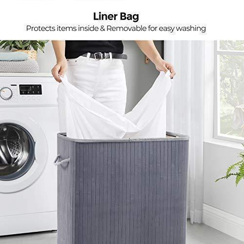 Gray Bamboo Laundry Hamper with Divider & Lid FredCo