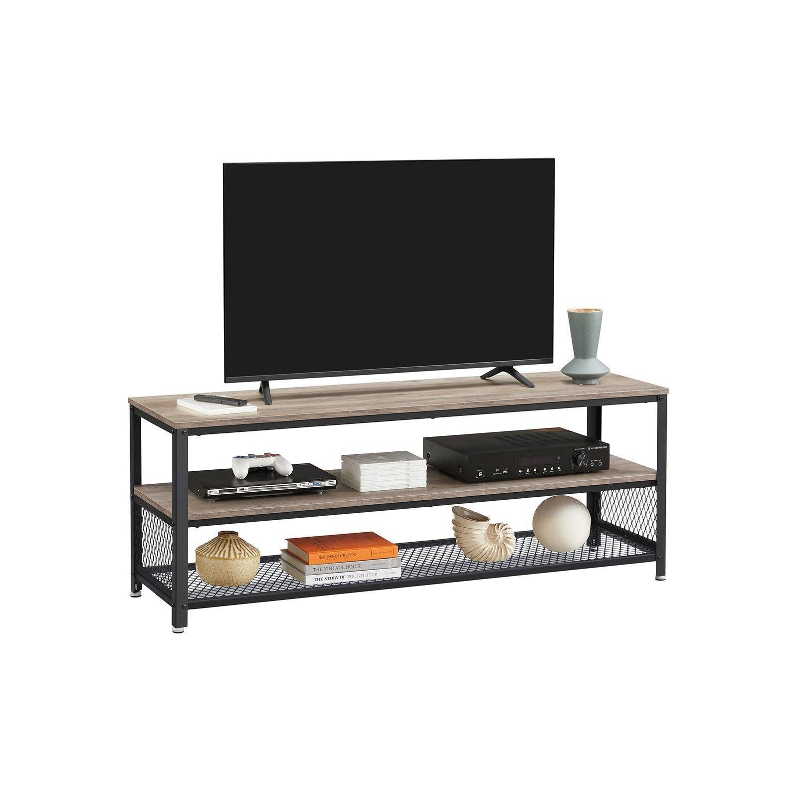 Gray TV Bench Entertainment Center with Shelves FredCo