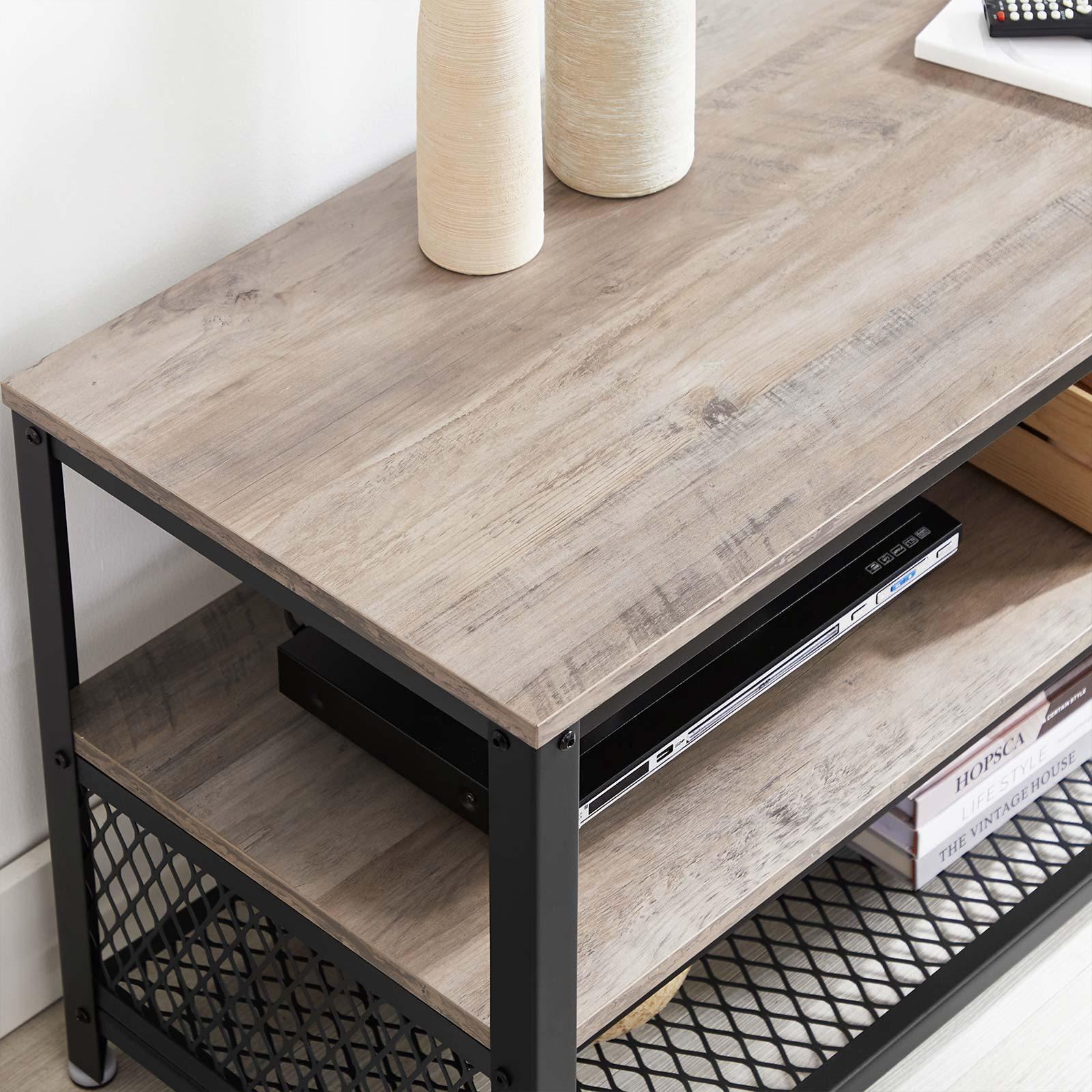 Gray TV Bench Entertainment Center with Shelves FredCo