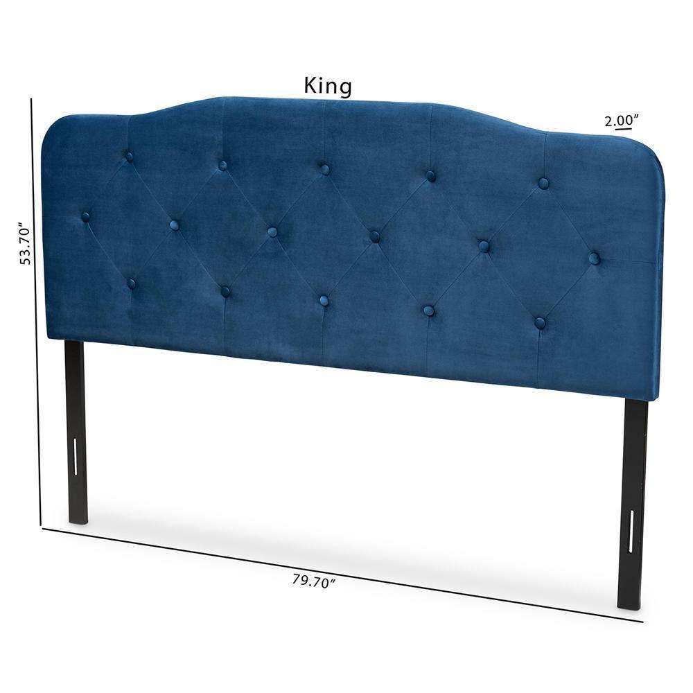 Gregory Modern and Contemporary Navy Blue Velvet Fabric Upholstered King Size Headboard FredCo