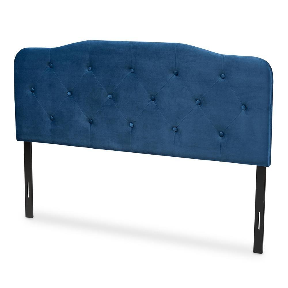 Gregory Modern and Contemporary Navy Blue Velvet Fabric Upholstered King Size Headboard FredCo
