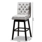 Gregory Modern Transitional Light Grey Velvet Fabric Upholstered and Dark Brown Finished Wood 2-Piece Swivel Bar Stool Set FredCo