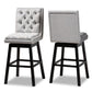 Gregory Modern Transitional Light Grey Velvet Fabric Upholstered and Dark Brown Finished Wood 2-Piece Swivel Bar Stool Set FredCo