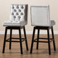 Gregory Modern Transitional Light Grey Velvet Fabric Upholstered and Dark Brown Finished Wood 2-Piece Swivel Bar Stool Set FredCo