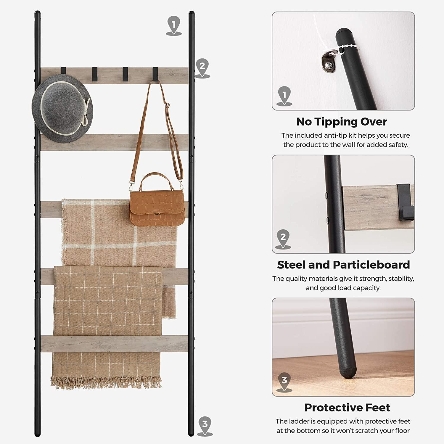 Greige 5-Tier Leaning Ladder Rack for Blanket FredCo
