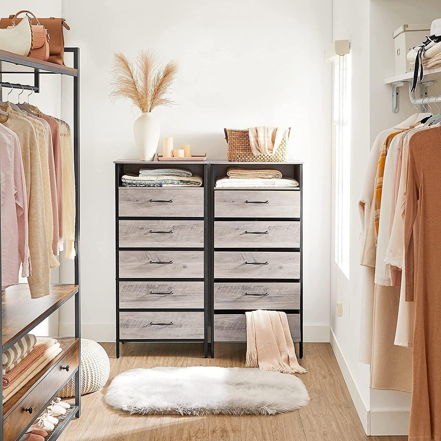 Greige & Black Dresser with 5 Drawers FredCo
