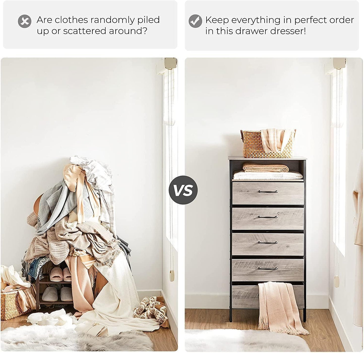 Greige & Black Dresser with 5 Drawers FredCo