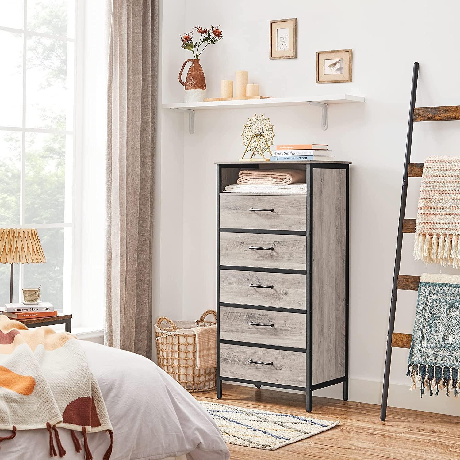 Greige & Black Dresser with 5 Drawers FredCo
