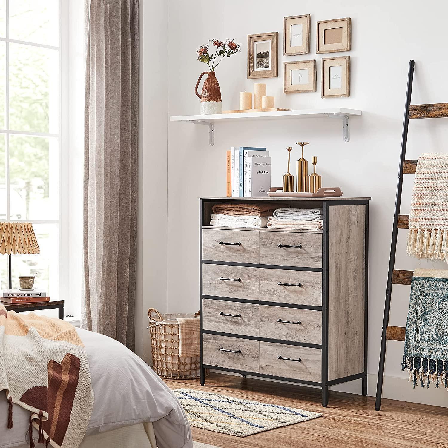 Greige & Black Dresser with 8 Fabric Drawers FredCo