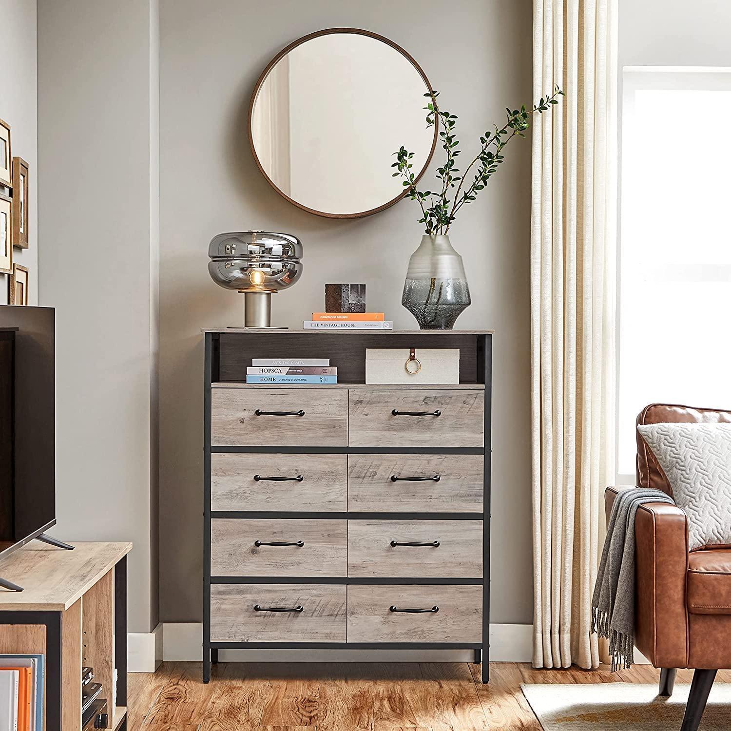 Greige & Black Dresser with 8 Fabric Drawers FredCo