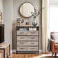 Greige & Black Dresser with 8 Fabric Drawers FredCo