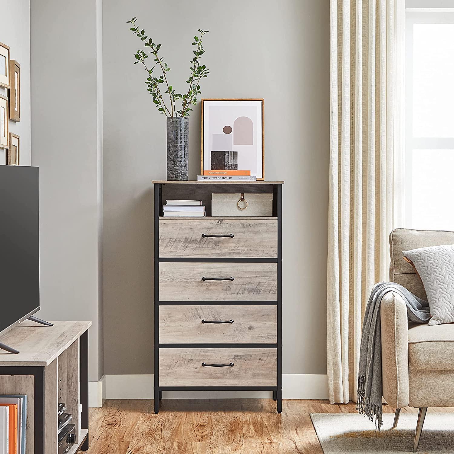 Greige & Black Small Dresser with 4 Fabric Drawers FredCo