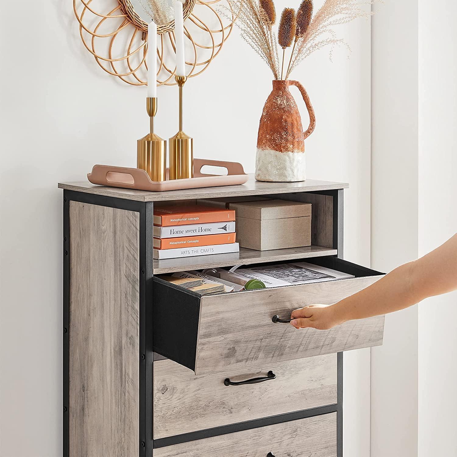 Greige & Black Small Dresser with 4 Fabric Drawers FredCo