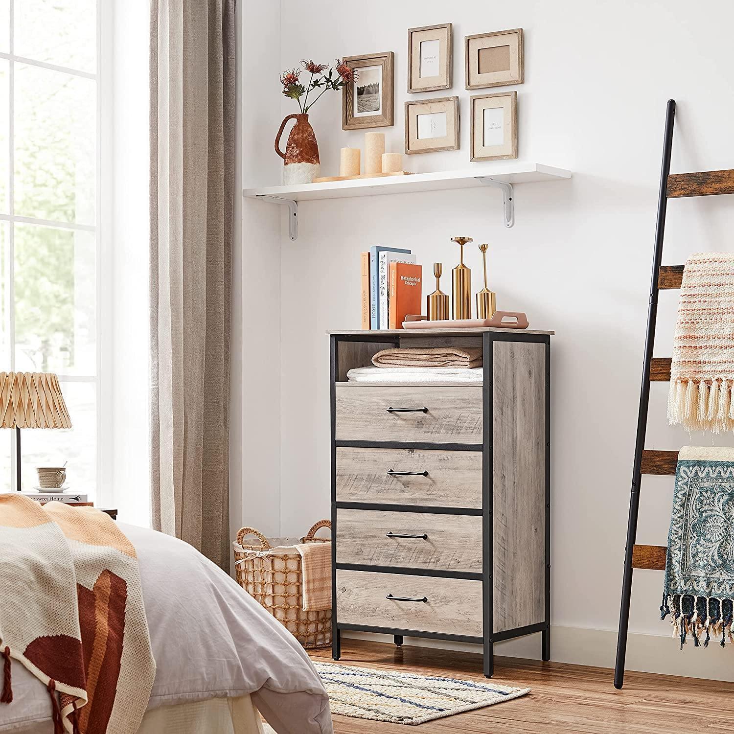 Greige & Black Small Dresser with 4 Fabric Drawers FredCo