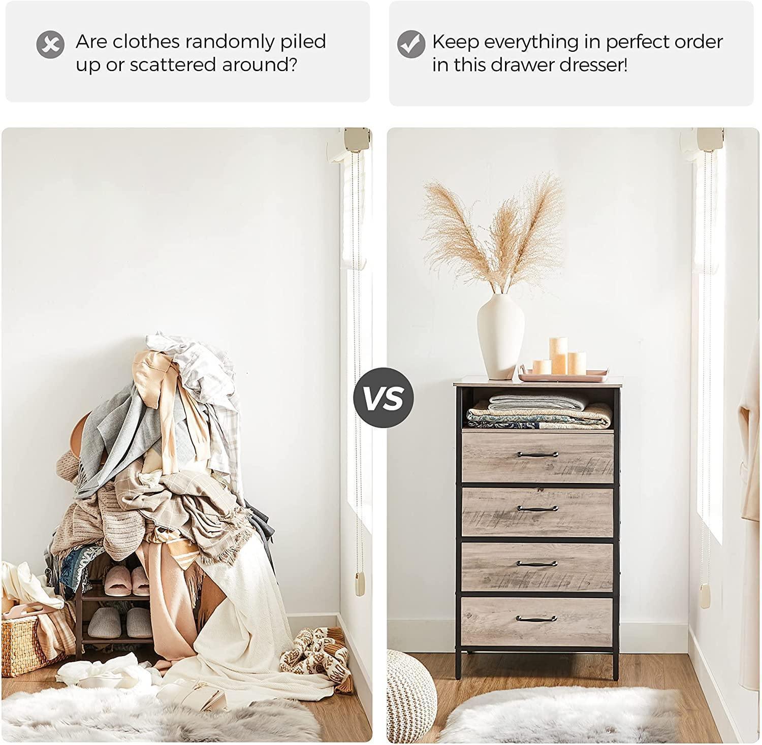 Greige & Black Small Dresser with 4 Fabric Drawers FredCo