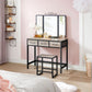 Greige Makeup Table with Tri-Fold Mirror 55"H FredCo