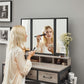 Greige Makeup Table with Tri-Fold Mirror 55"H FredCo