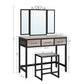 Greige Makeup Table with Tri-Fold Mirror 55"H FredCo