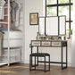 Greige Makeup Table with Tri-Fold Mirror 55"H FredCo