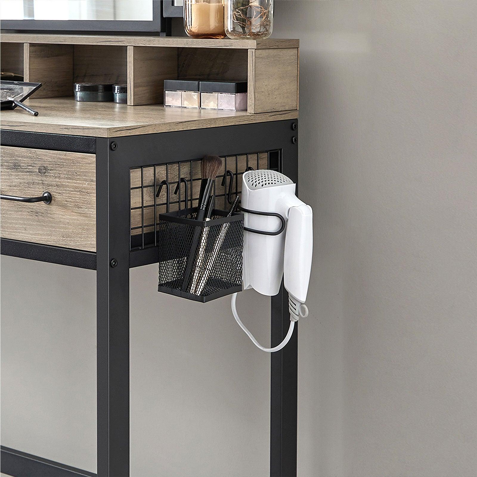 Greige Makeup Table with Tri-Fold Mirror 55"H FredCo