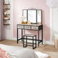Greige Makeup Table with Tri-Fold Mirror 55"H FredCo