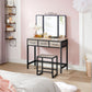 Greige Makeup Table with Tri-Fold Mirror with 3 Drawers FredCo