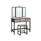 Greige Makeup Table with Tri-Fold Mirror with 3 Drawers FredCo