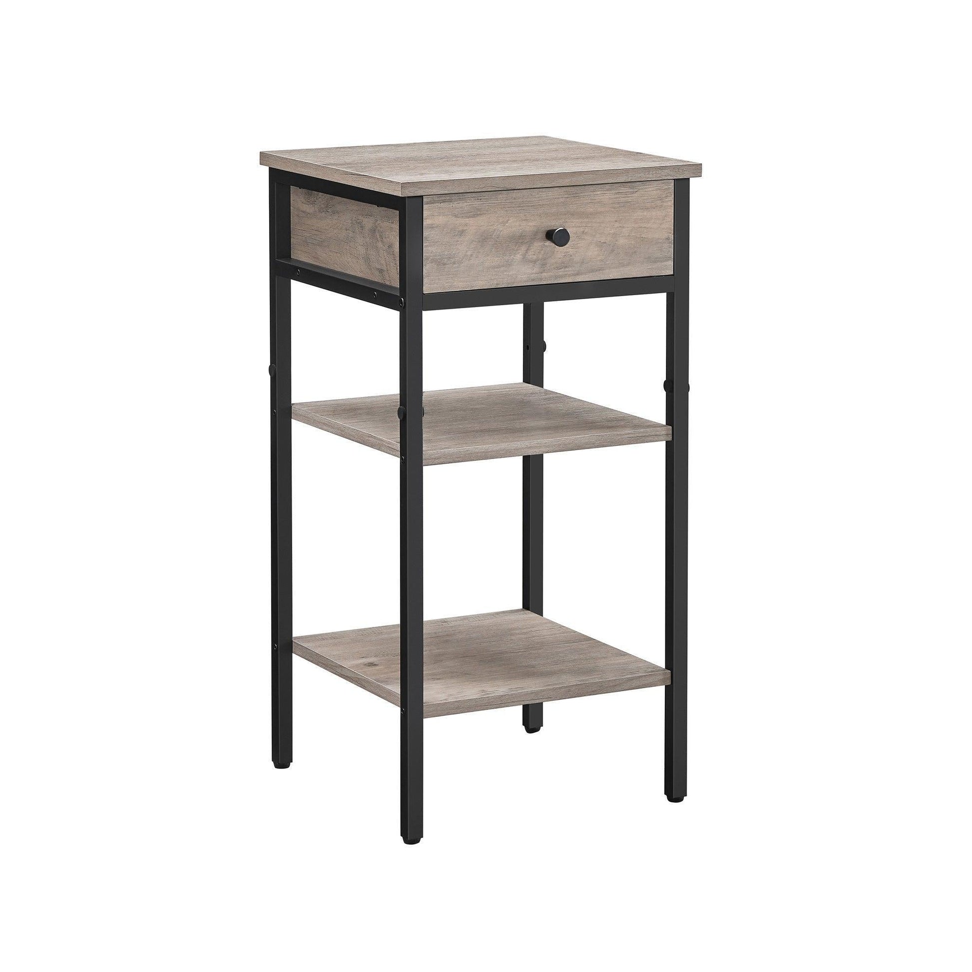 Greige Side Table with Drawer & 2 Shelves FredCo