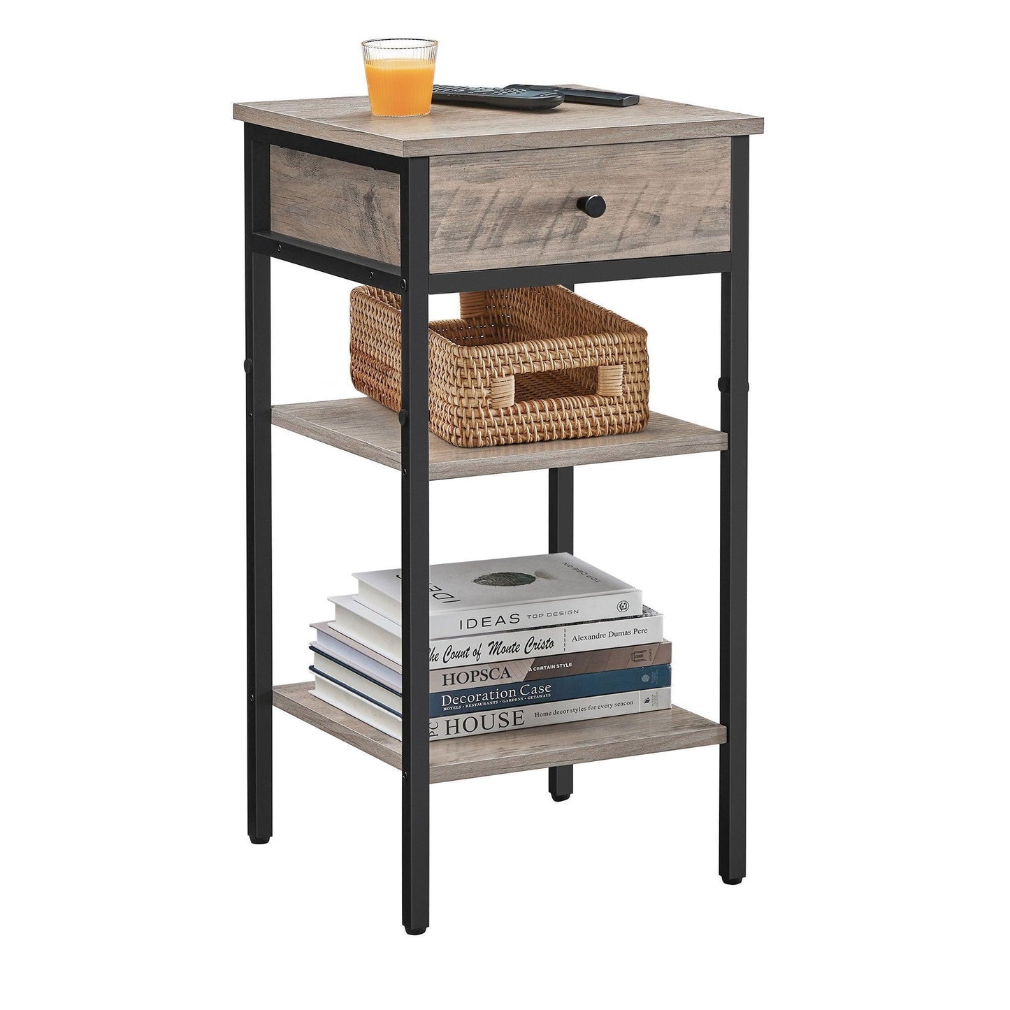 Greige Side Table with Drawer & 2 Shelves FredCo