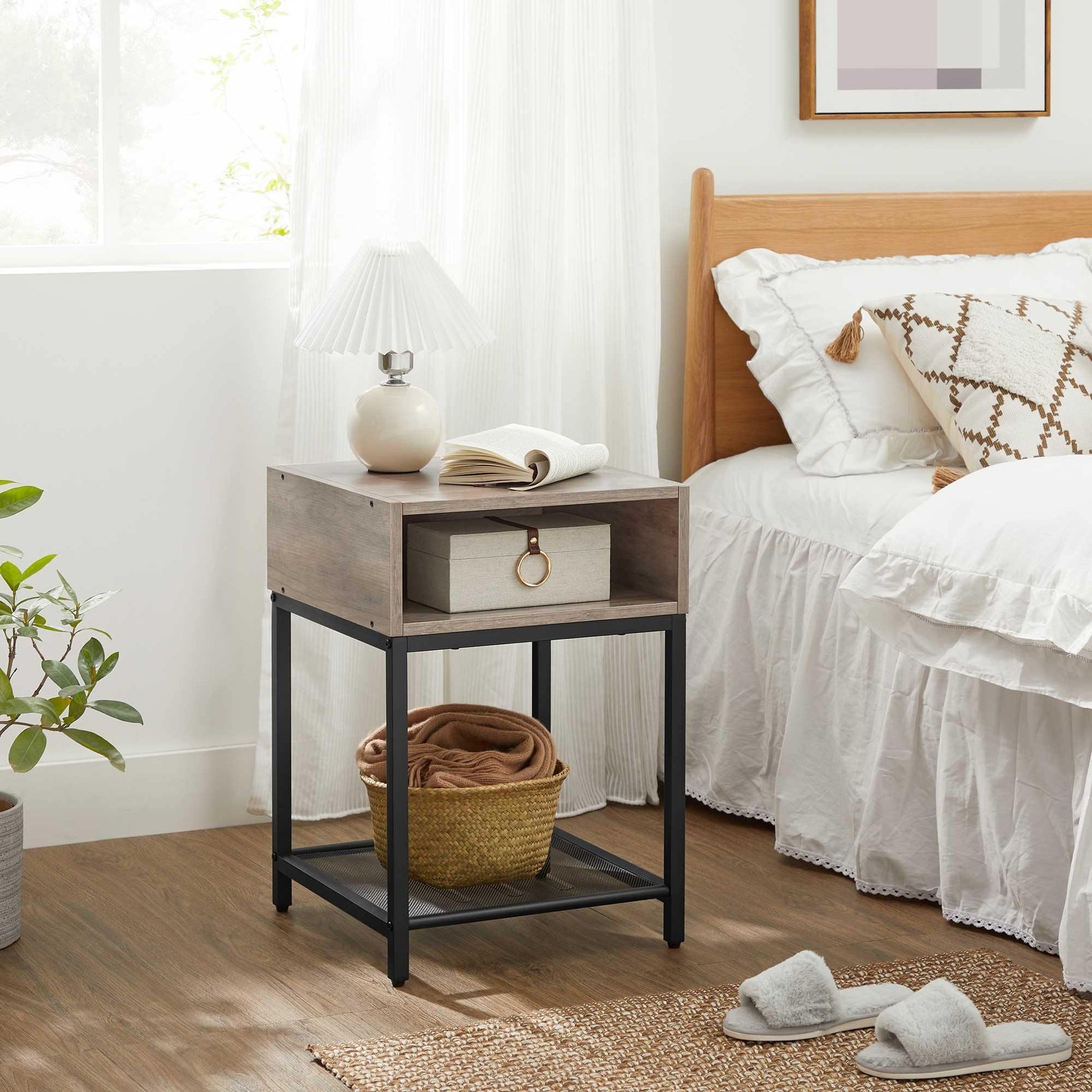 Greige Small Nightstand with Open Compartment FredCo