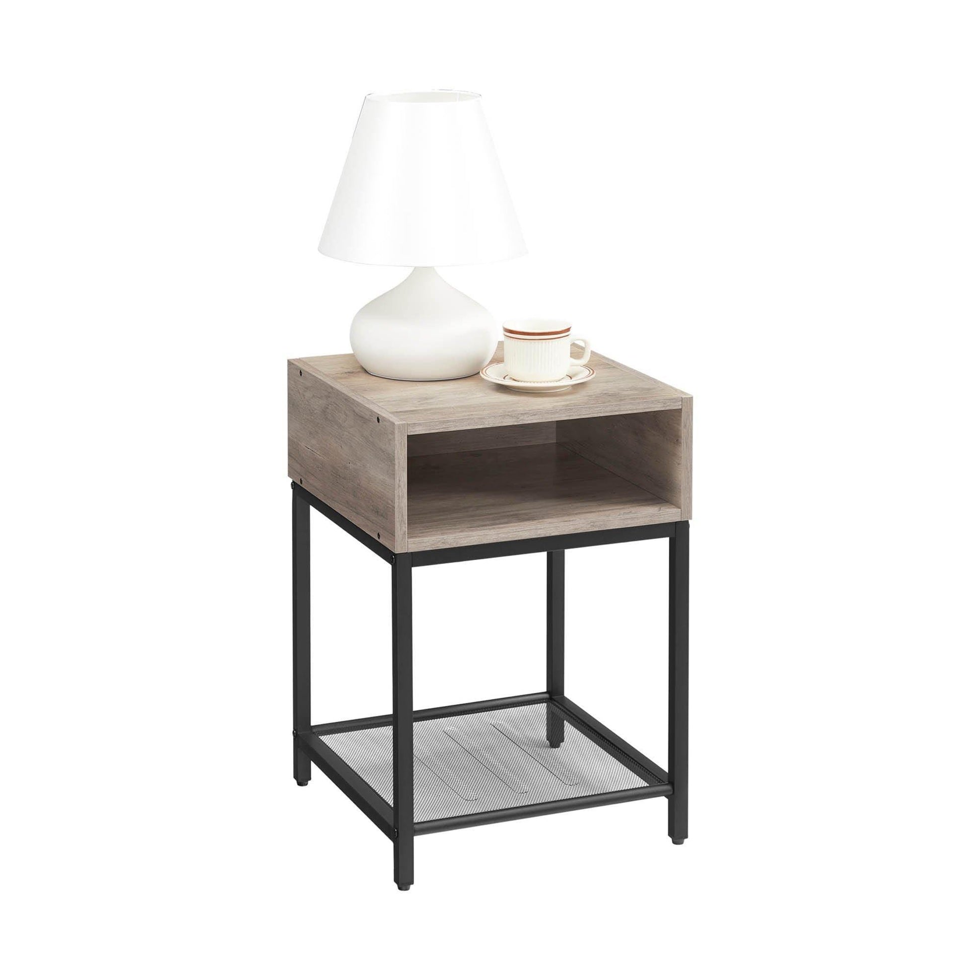 Greige Small Nightstand with Open Compartment FredCo