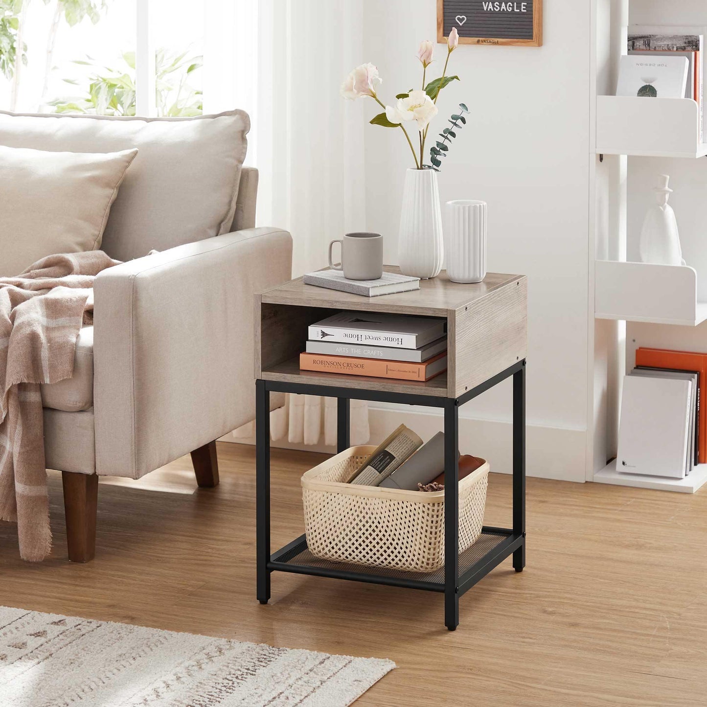 Greige Small Nightstand with Open Compartment FredCo