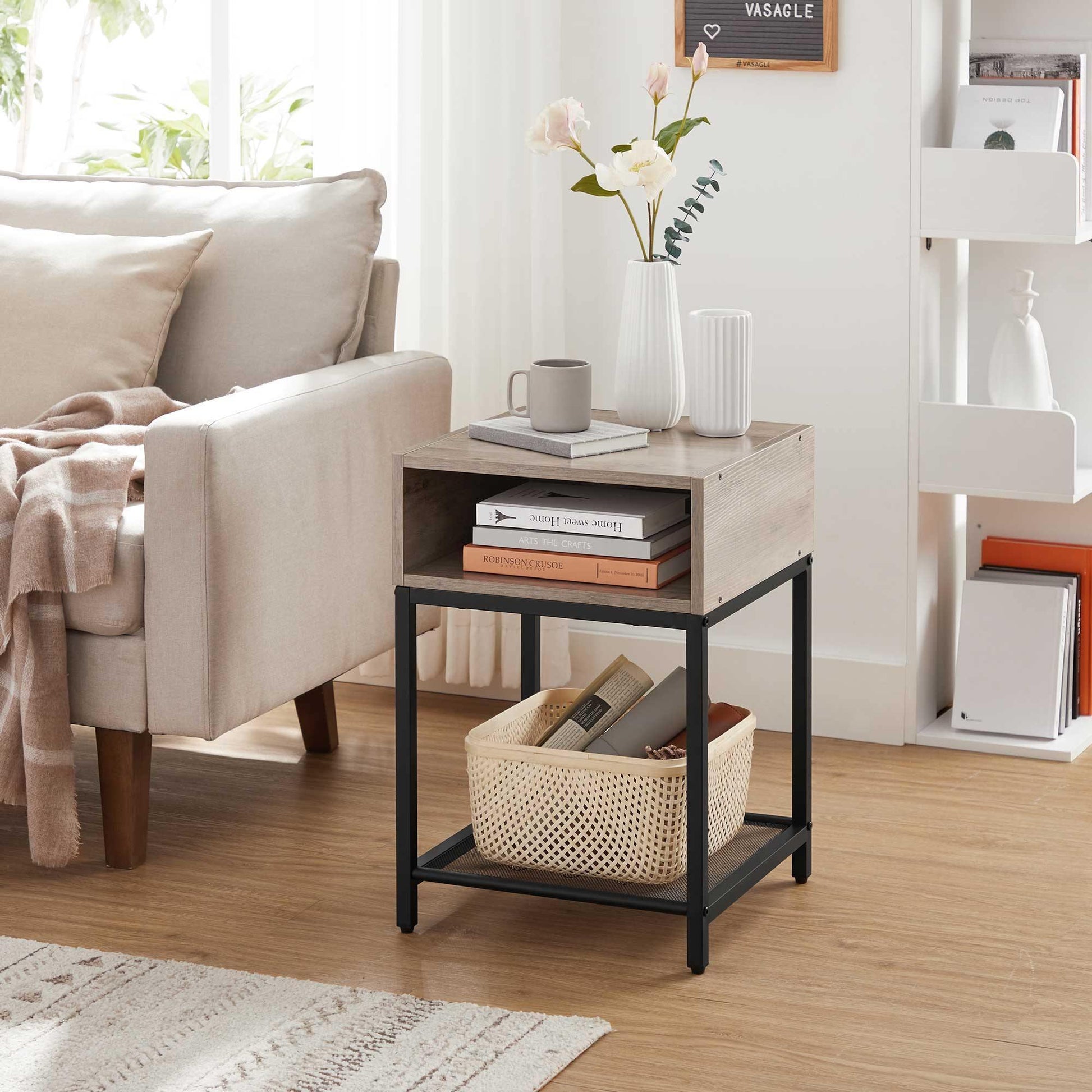 Greige Small Nightstand with Open Compartment FredCo