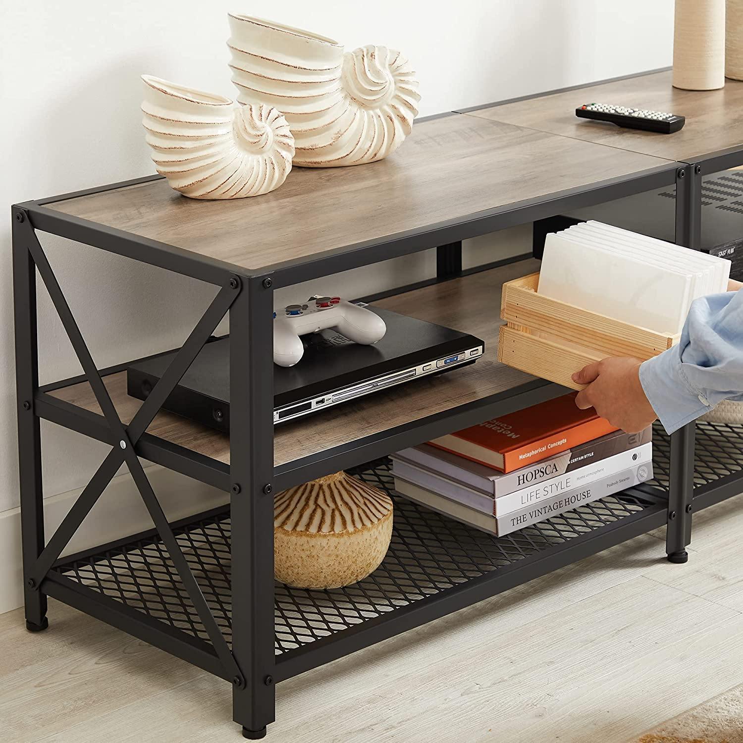 Greige TV Stand Entertainment Center with Shelves FredCo