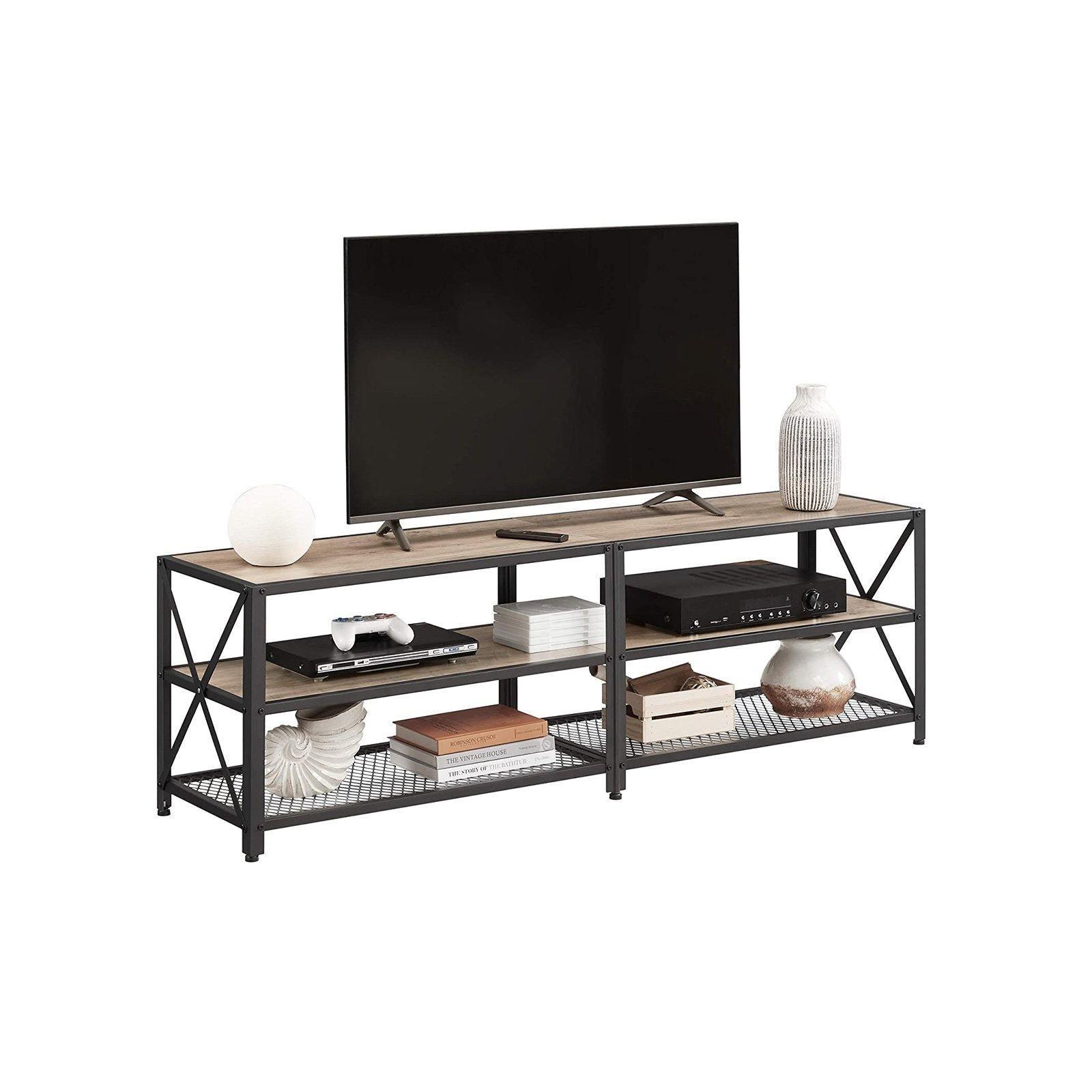 Greige TV Stand Entertainment Center with Shelves FredCo