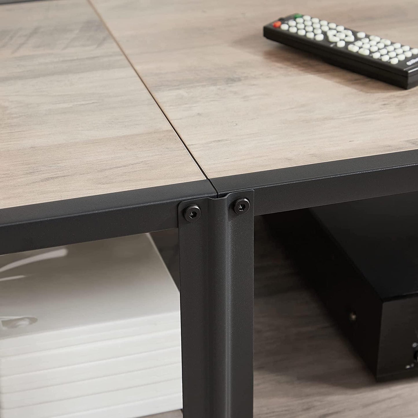 Greige TV Stand Entertainment Center with Shelves FredCo