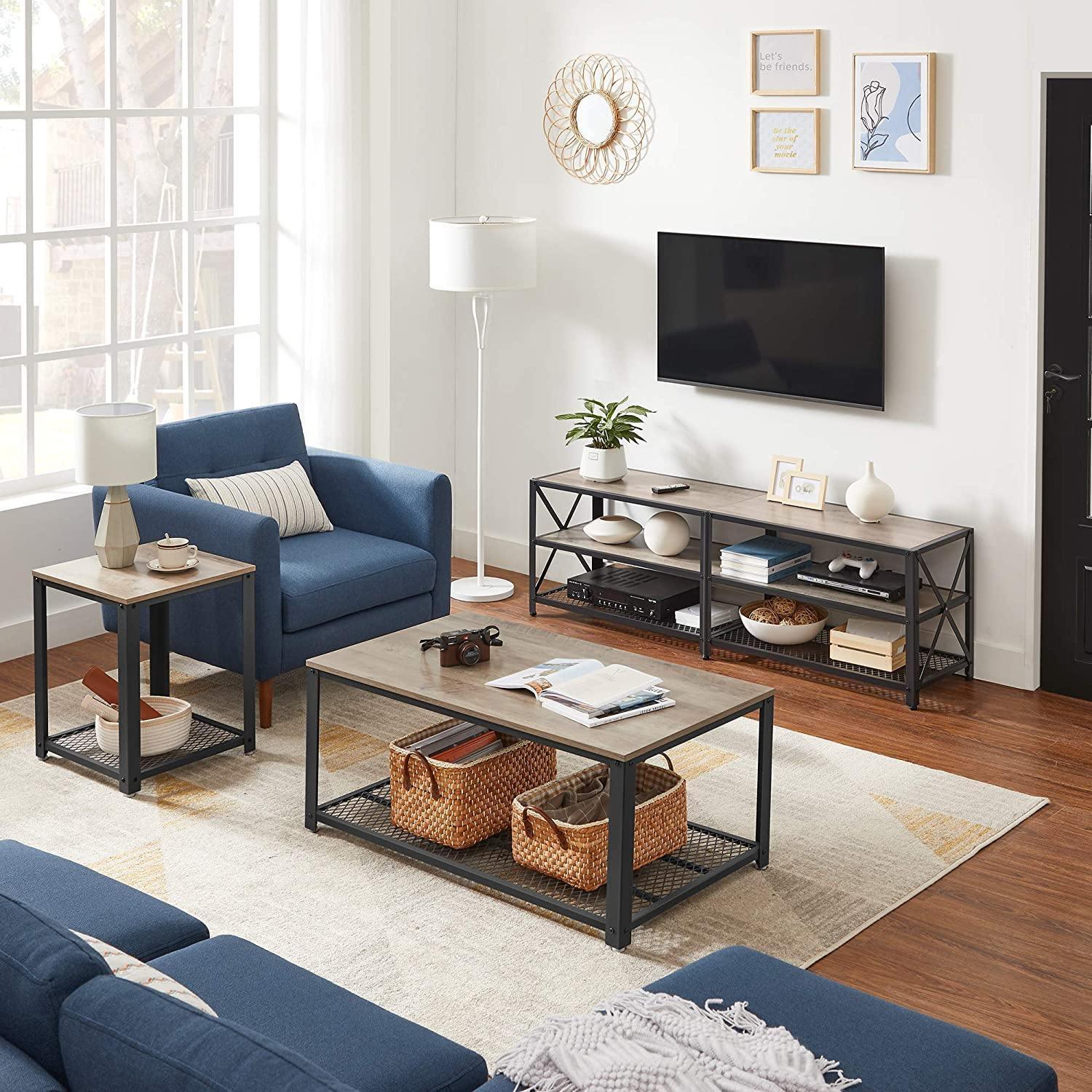 Greige TV Stand Entertainment Center with Shelves FredCo