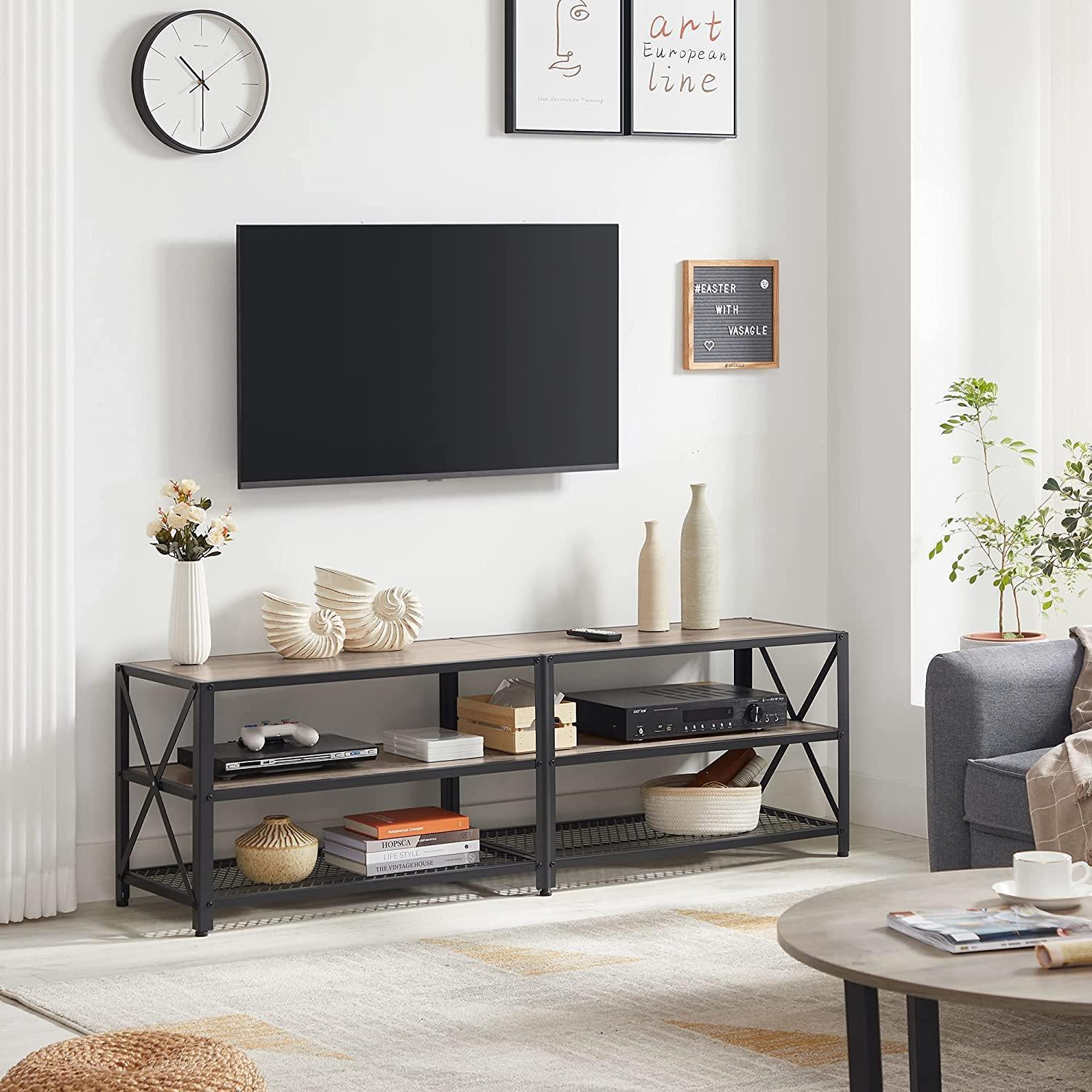Greige TV Stand Entertainment Center with Shelves FredCo