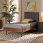 Greta Mid-Century Modern Dark Grey Fabric Upholstered and Walnut Brown Finished Wood Twin Size Platform Bed FredCo