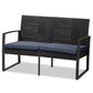 Greta Modern and Contemporary Dark Blue Fabric Upholstered and Black Finished Metal and Synthetic Rattan 4-Piece Patio Set FredCo