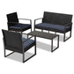 Greta Modern and Contemporary Dark Blue Fabric Upholstered and Black Finished Metal and Synthetic Rattan 4-Piece Patio Set FredCo