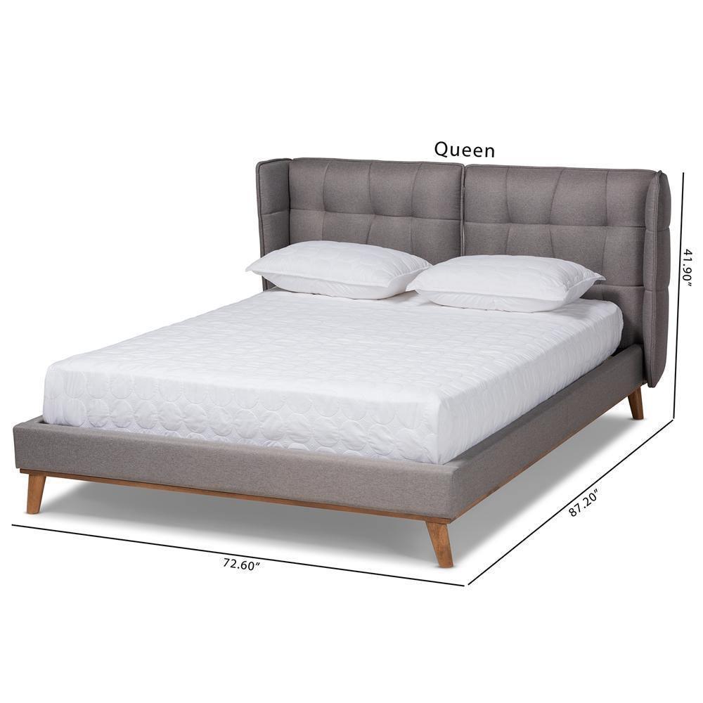 Gretchen Modern and Contemporary Grey Fabric Upholstered and Walnut Brown Finished Wood King Size Platform Wingback Bed FredCo