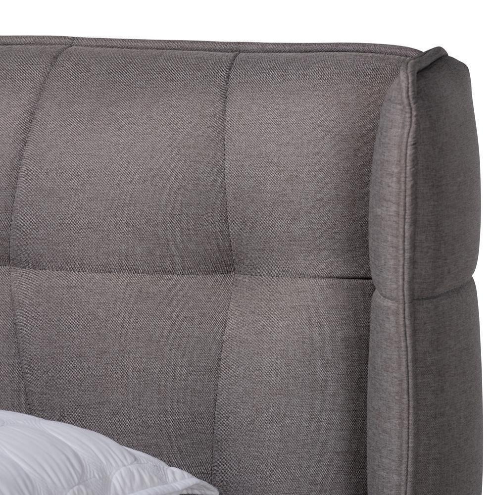 Gretchen Modern and Contemporary Grey Fabric Upholstered and Walnut Brown Finished Wood King Size Platform Wingback Bed FredCo