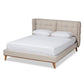 Gretchen Modern and Contemporary Light Beige Fabric Upholstered and Walnut Brown Finished Wood King Size Platform Wingback Bed FredCo